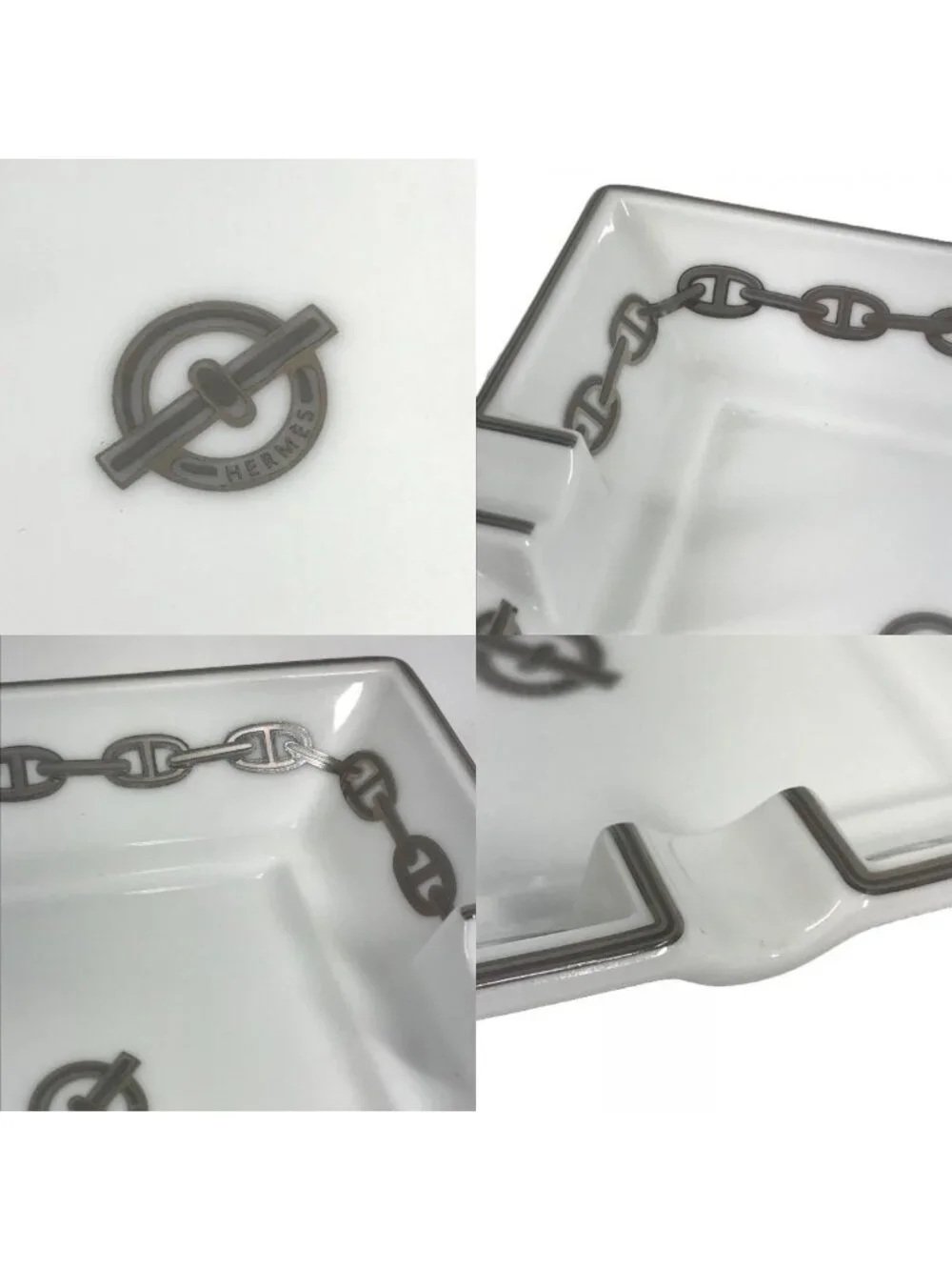 Hermes Ashtray Chaine D'Ancre Logo Pottery White